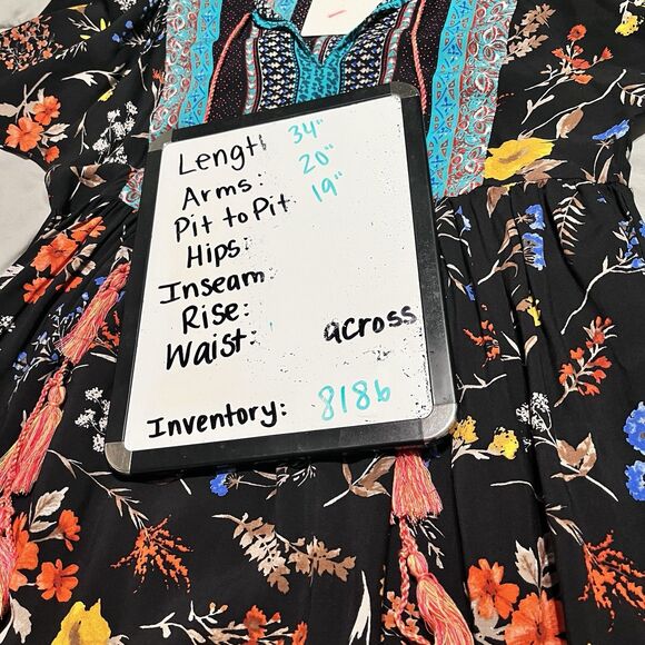 Umgee Floral Boho Peasant Tassels Floral Black Teal Mini Dress Womens Size M NEW - Picture 10 of 10